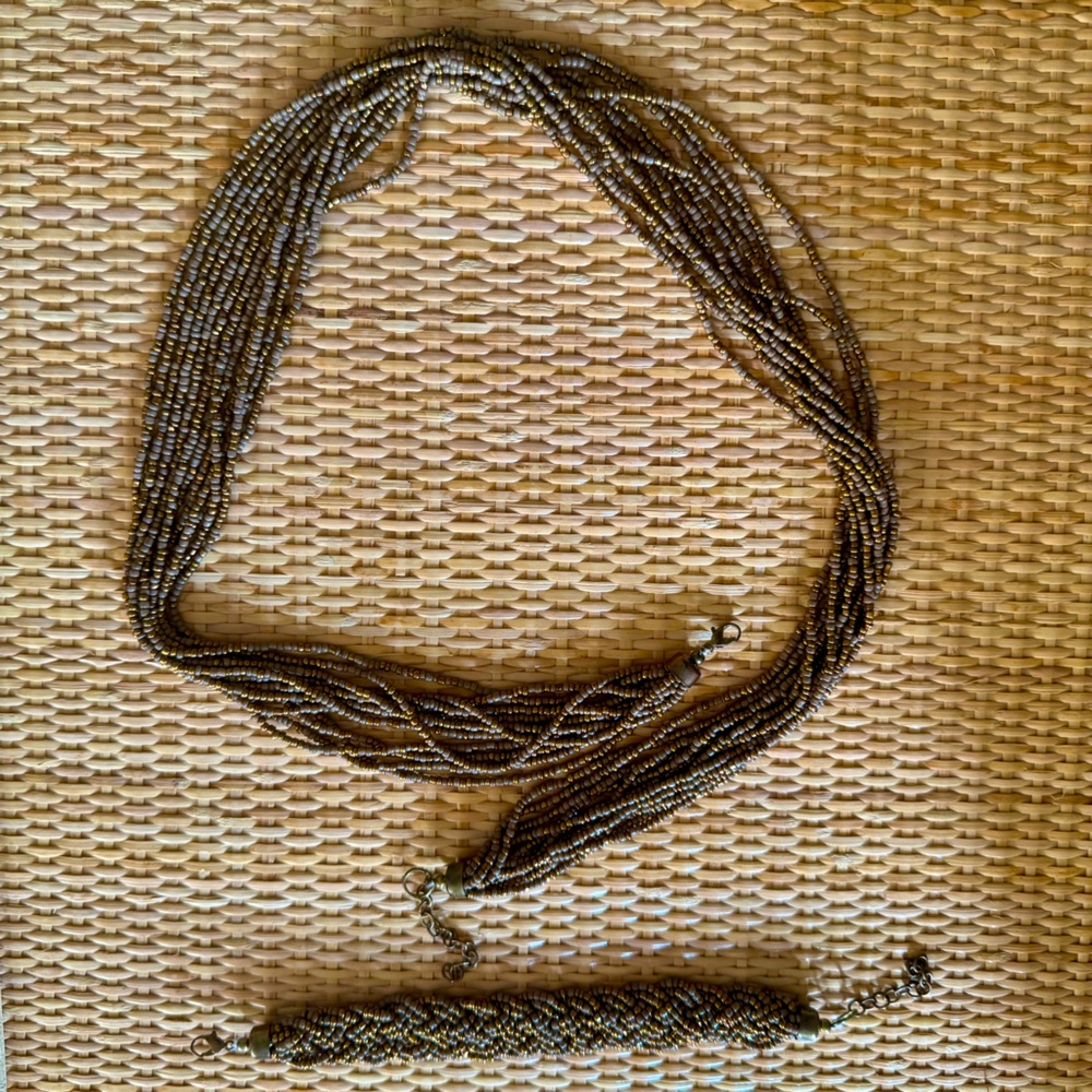 Multi-Strand Beaded Necklace and Bracelet Set